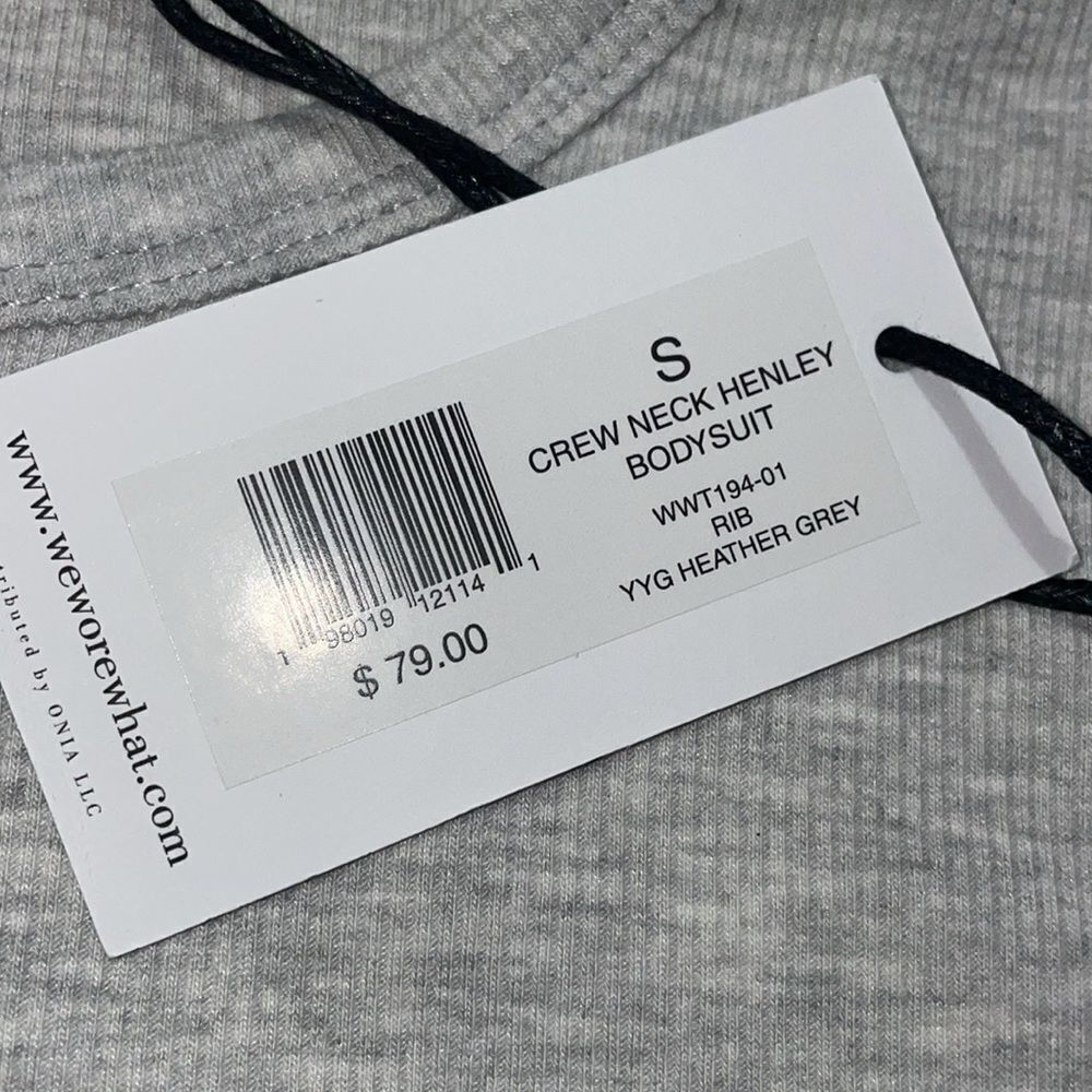 WeWoreWhat Womens Heather Gray Crew Neck Henley Bodysuit - Picture 3 of 6